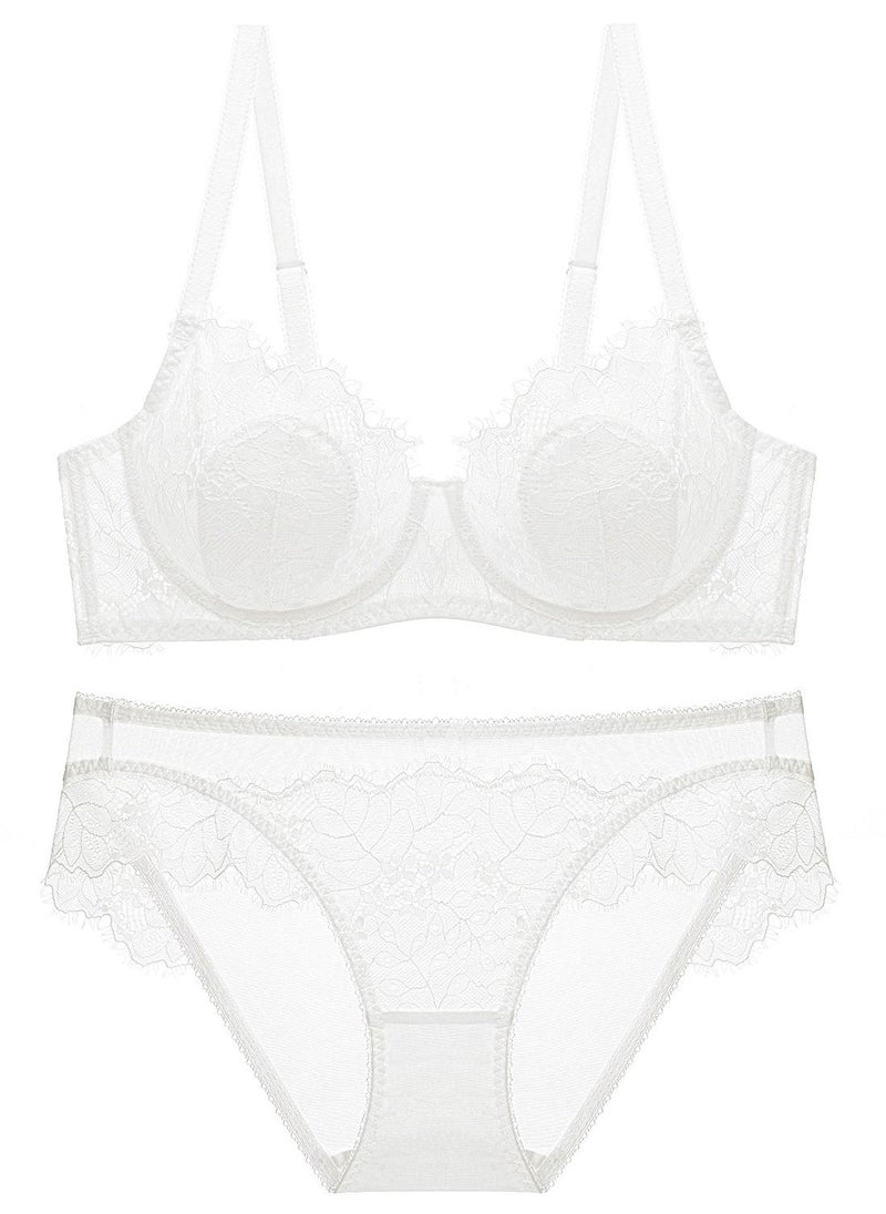 Loquat - Comfy Thin Cup Lace Bra And Panty Set White - Image 1
