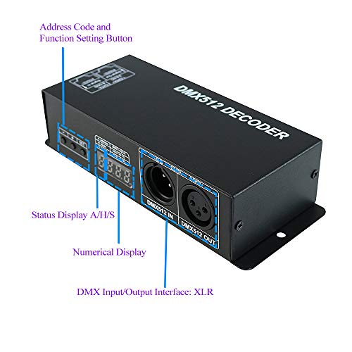 AKEPO LED DMX 4CH Digital Display Decoder, Dimming Driver LED DMX512 Decoder for RGBW Strip Light DC12-24V 4A/CH (4 Channel with Display) - Image 2