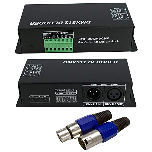 AKEPO LED DMX 4CH Digital Display Decoder, Dimming Driver LED DMX512 Decoder for RGBW Strip Light DC12-24V 4A/CH (4 Channel with Display) - Image 1