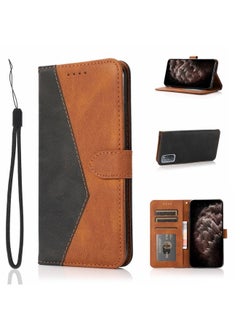 HuHa Case Cover For OPPO A52 / A92 Dual-color Stitching Leather Phone Case Black Brown 