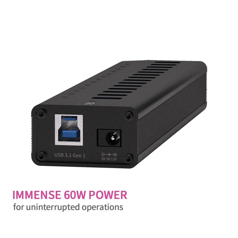 QZ [14 Ports, 12V 5A 60W Power, Industrial Grade] Active Powered USB Hub, 14 Port USB Hub with 12V 5A 60W Power Adapter, USB 3.1 Gen 1 - Image 3