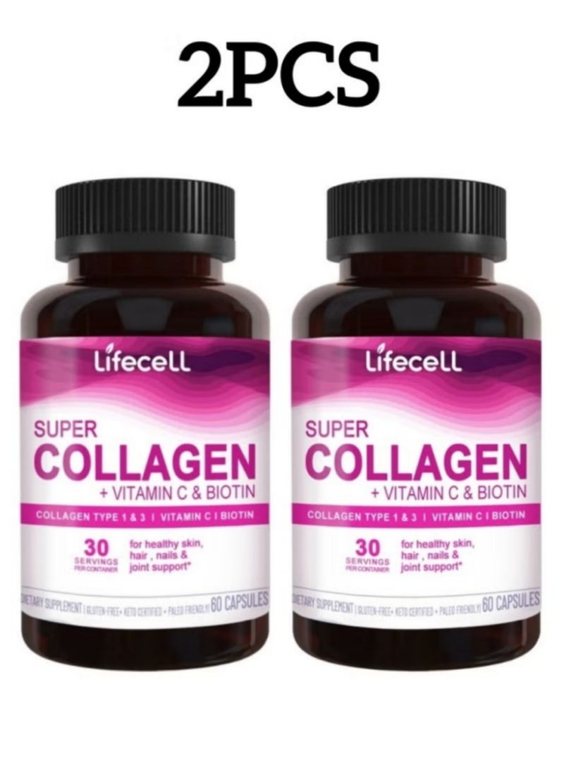 Lifecell Super Collagen Peptides with Vitamin C & Biotin – Hair, Skin & Nail Support, Dietary Supplement (2 Pack Value Set) - Image 1