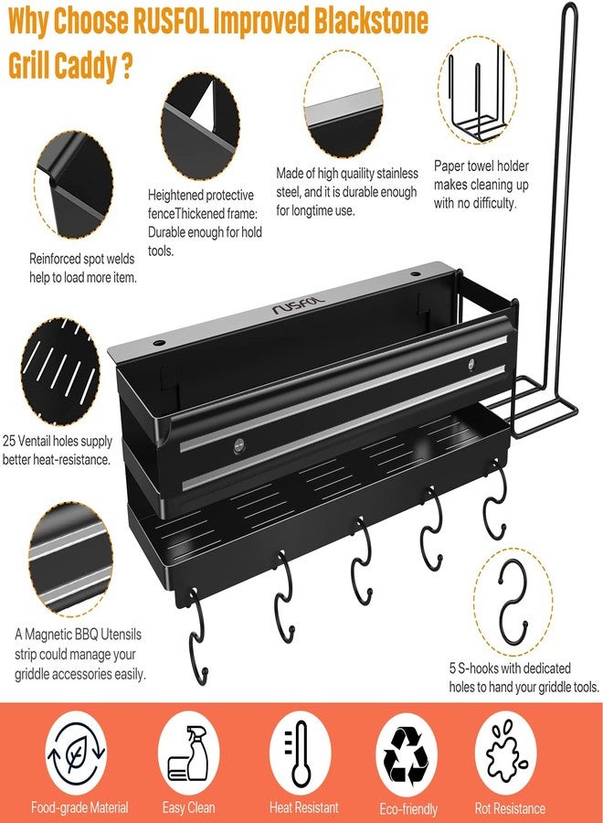 RUSFOL 3-in-1 Stainless Steel Griddle Caddy with Magnetic BBQ Utensil Strip and Paper Towel Holder for 28"/36" Blackstone Griddles,Space Saving BBQ Accessories Storage Box,Free from Drill&Easy install - Image 4