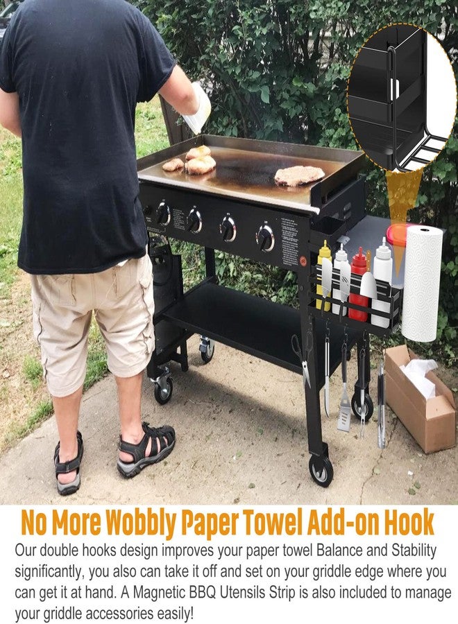 RUSFOL 3-in-1 Stainless Steel Griddle Caddy with Magnetic BBQ Utensil Strip and Paper Towel Holder for 28"/36" Blackstone Griddles,Space Saving BBQ Accessories Storage Box,Free from Drill&Easy install - Image 2