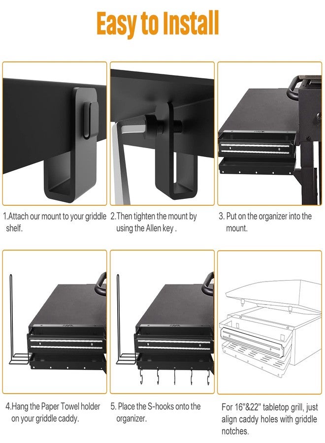 RUSFOL 3-in-1 Stainless Steel Griddle Caddy with Magnetic BBQ Utensil Strip and Paper Towel Holder for 28"/36" Blackstone Griddles,Space Saving BBQ Accessories Storage Box,Free from Drill&Easy install - Image 5
