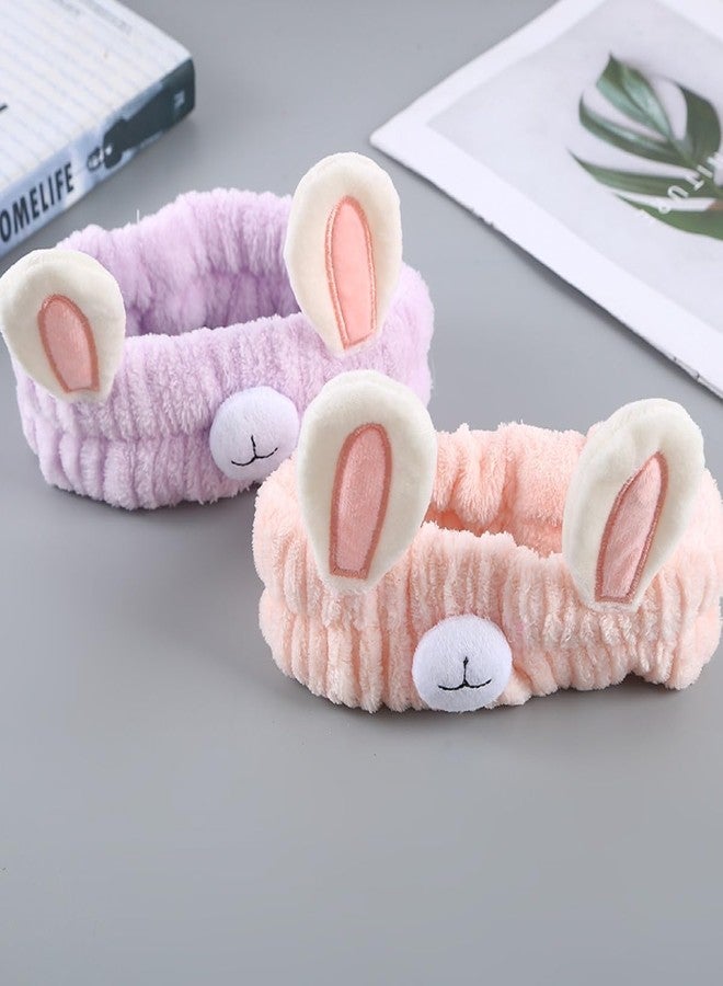 Infispace Facial Makeup Headband for Women & Girls| Plush 3D Cartoon Elastic Velvet Hairband (Bunny Purple, Free Size) - Image 2
