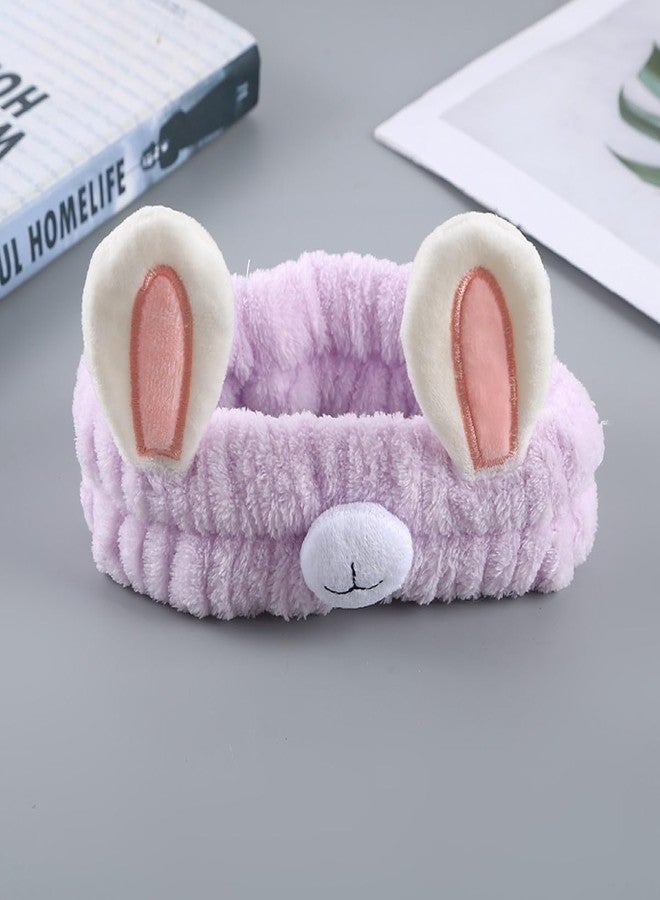 Infispace Facial Makeup Headband for Women & Girls| Plush 3D Cartoon Elastic Velvet Hairband (Bunny Purple, Free Size) - Image 1