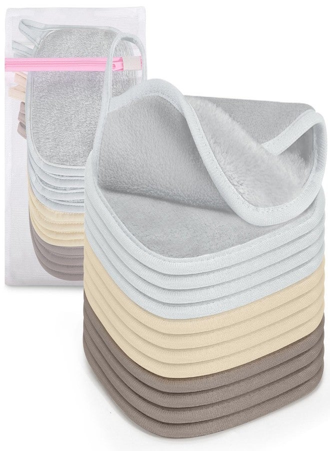 KPX 12 Pack Makeup Remover Cloth, 6" x 6" Reusable Makeup Remover Towels Face Washcloth for Washing Face, Makeup Remover Pads Cosmetic Face Wash (Khaki-Brown-Grey - Image 1