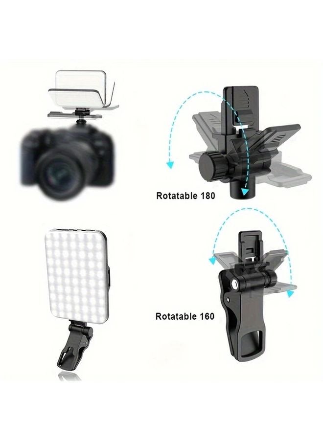 Colorful Black Portable 60 LED Selfie Light 2200Mah Rechargeable Battery Clip On Design CRI 97 Three Lighting Modes For Photography Makeup Video Calls - Image 5