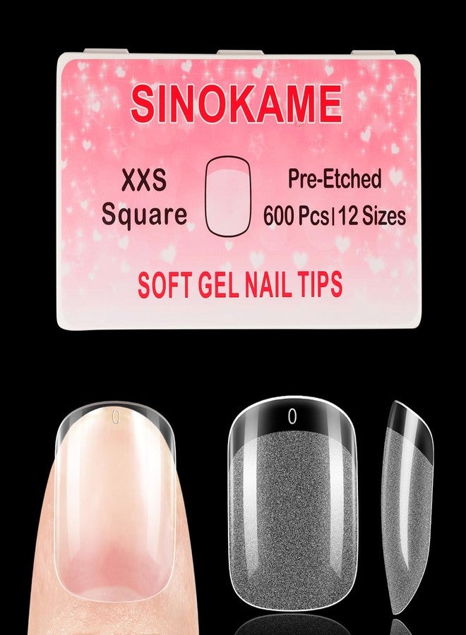SINOKAME 600Pcs Extra Short XXS Square Gel Nail Tips, Small Petite Pre-etched Full Cover Fake Nails for Short Nail Beds, Extra Short Squoval Clear Press on Glue on Acrylic Nails Extension,12 Sizes - Image 1