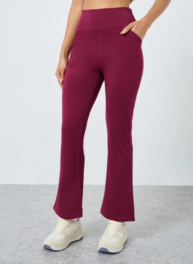Styli Active Side and Back Pockets Broad Waist Flared Leggings