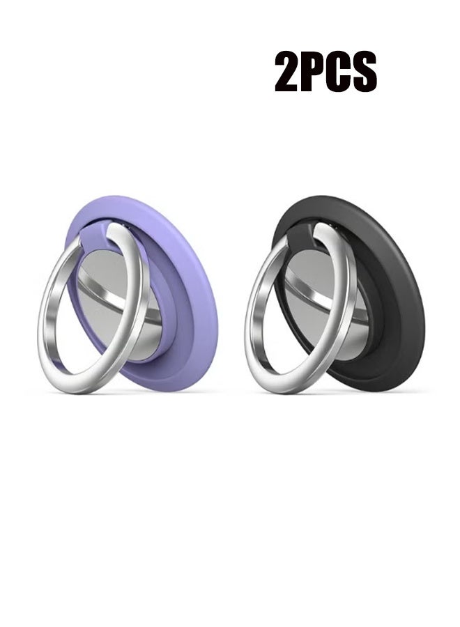 واي جيه 2 قطعة حامل خاتم الهاتف الخليوي المغناطيسي ، دوران 360 درجة ومسند خاتم الإصبع قابل للتعديل 180 درجة مع قبضة هاتف معدنية مصقولة باللون الأرجواني الأسود - Image 1