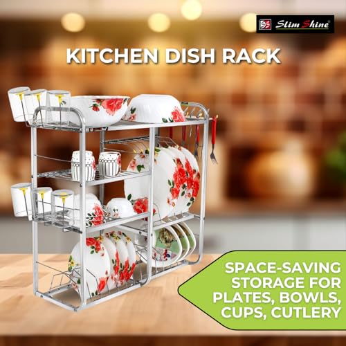 Slim Shine SLIMSHINE Kitchen Dish Rack - 4 | Tiered Shelf Wall Mount Stainless Steel Plate & Utensil | Drying Rack | Space-Saving Storage for Plates | Bowls | Cups | Cutlery (24 inch x 24 inch) - Image 4