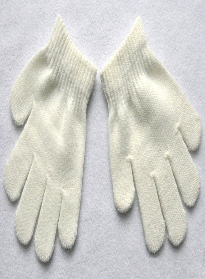 BaiX Little Kids Solid Winter Knitted Full Finger Gloves, 3-8 Years Old, White - Image 2