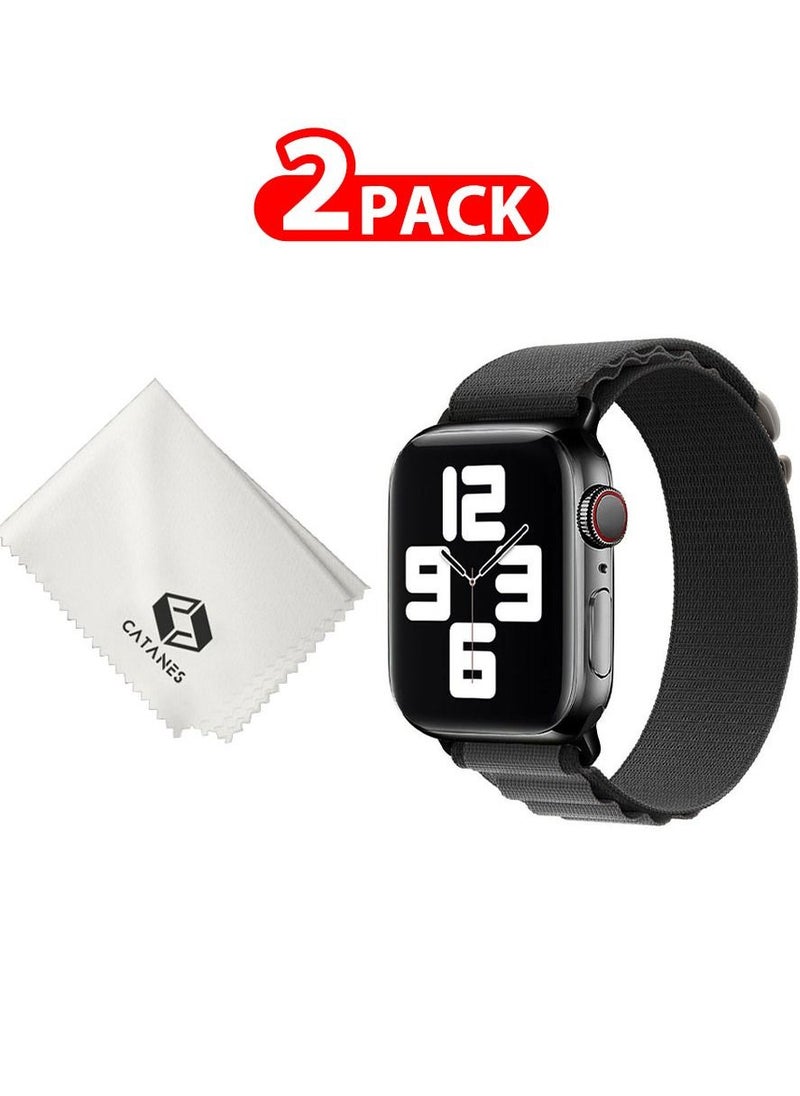 CATANES - 2 Packs Of Apple Watch Band and Microfiber Cloth Alpine Loop Band 38mm 40mm 41mm Women Men Adjustable with Metal G-Hook Strap for iWatch Series 7/SE/6/5/4/3/2/1 Black Grey - Image 1