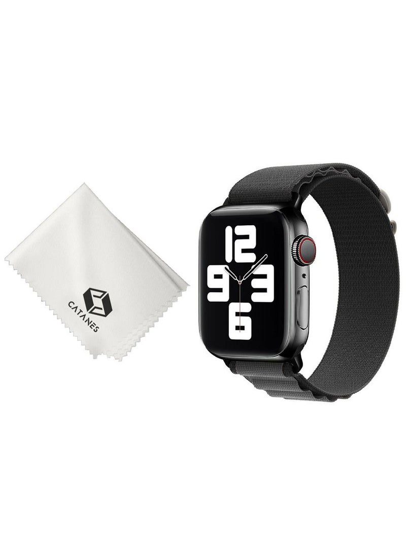 CATANES - 2 Packs Of Apple Watch Band and Microfiber Cloth Alpine Loop Band 38mm 40mm 41mm Women Men Adjustable with Metal G-Hook Strap for iWatch Series 7/SE/6/5/4/3/2/1 Black Grey - Image 1