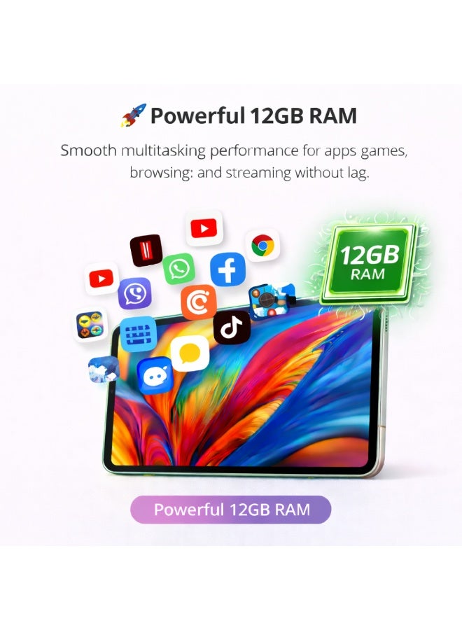 Telzeal P201 11-Inch Tablet (Silver), 12GB RAM + 512GB ROM, 10000mAh Battery, Dual SIM, 8MP+13MP Camera, Android 13, with Keyboard, Mouse & Accessories - Image 3