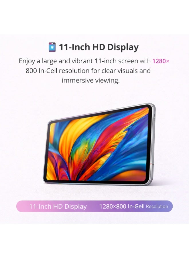 Telzeal P201 11-Inch Tablet (Silver), 12GB RAM + 512GB ROM, 10000mAh Battery, Dual SIM, 8MP+13MP Camera, Android 13, with Keyboard, Mouse & Accessories - Image 2