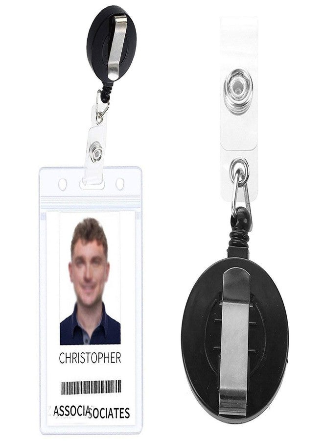 HCS Round Retractable Yo-Yo Key Ring for ID Card Holder - Durable Black Retractable Badge Reel with Metal Clip & 30cm Cord | Pack of 5 | Ideal for Office, Security, & Everyday Use - Image 3