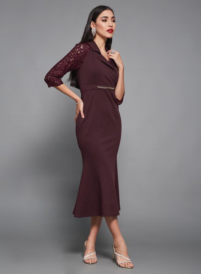 ستايلي فستان ميرميد متوسط الطول بأكمام 3/4 وياقة - Image 2