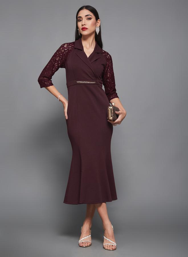 ستايلي فستان ميرميد متوسط الطول بأكمام 3/4 وياقة - Image 1