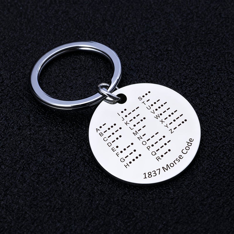 Morse Code Theme Stainless Steel Round Keychain Style One Retro Morse Code Alphabet Reference Table Pendant Code Enthusiast Key Ring Creative Bag Ornament Practical Knowledge Gift - Image 5