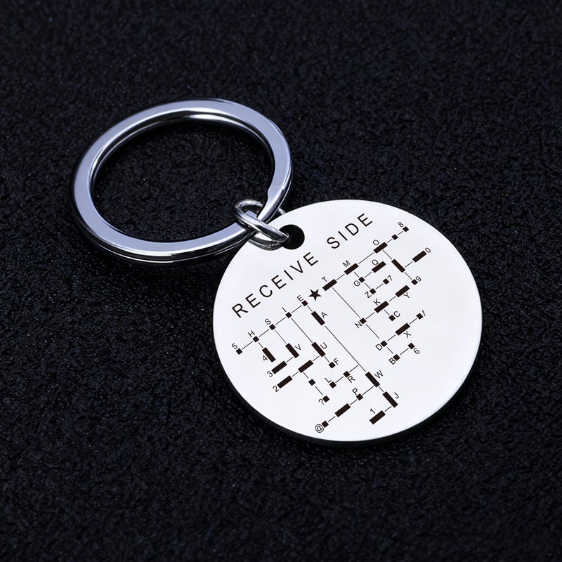 Morse Code Theme Stainless Steel Round Keychain Style One Retro Morse Code Alphabet Reference Table Pendant Code Enthusiast Key Ring Creative Bag Ornament Practical Knowledge Gift - Image 3