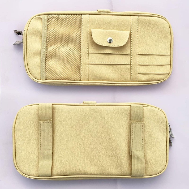 Da by Car Sun Visor Organizer, Multi-Pocket Visor Organizer Storage Pouch for Cars, SUVs & Trucks with Double Zippers, Elastic Bands & Glasses Clip- Organizes Essentials Keep Tidy (Beige Light Yellow) - Image 4