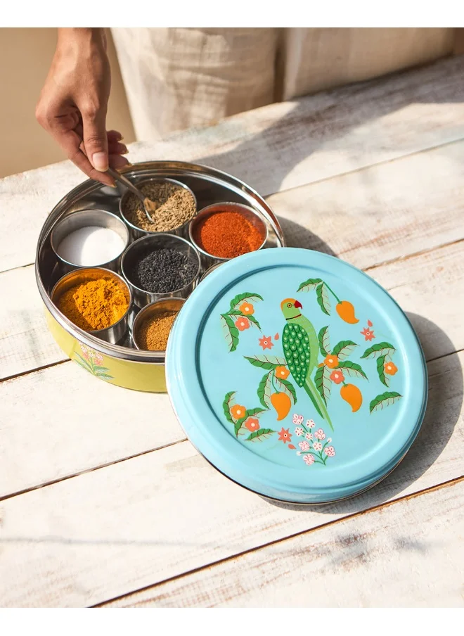 تشامباك Chumbak Serenade Masala Box |  Round 7 Sections Multipurpose Kitchen Storage Masala Dabba Box Set | Spice Box Set