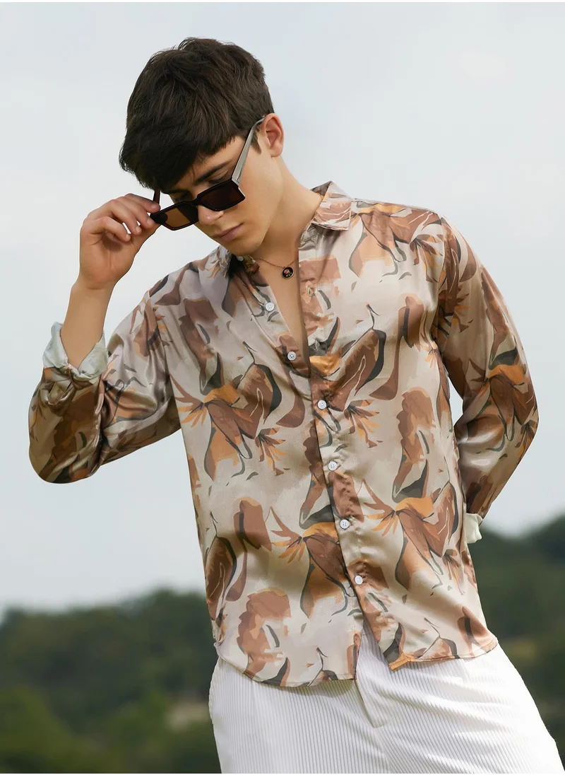 كامبوس سوترا Men's Almond Brown Impressionist Canopy Shirt