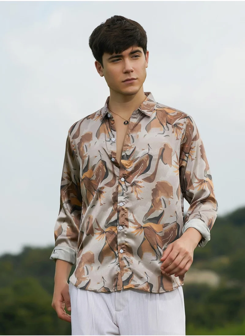 كامبوس سوترا Men's Almond Brown Impressionist Canopy Shirt
