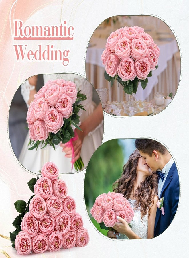 Giegxin 20 Pcs Real Touch Peonies Austin Roses Artificial Flowers, Faux Look Real Long Stems Fake Flower with Blooms for Christmas Valentines Arrangement Wedding Home Kitchen Party Decor(Pink) - Image 5
