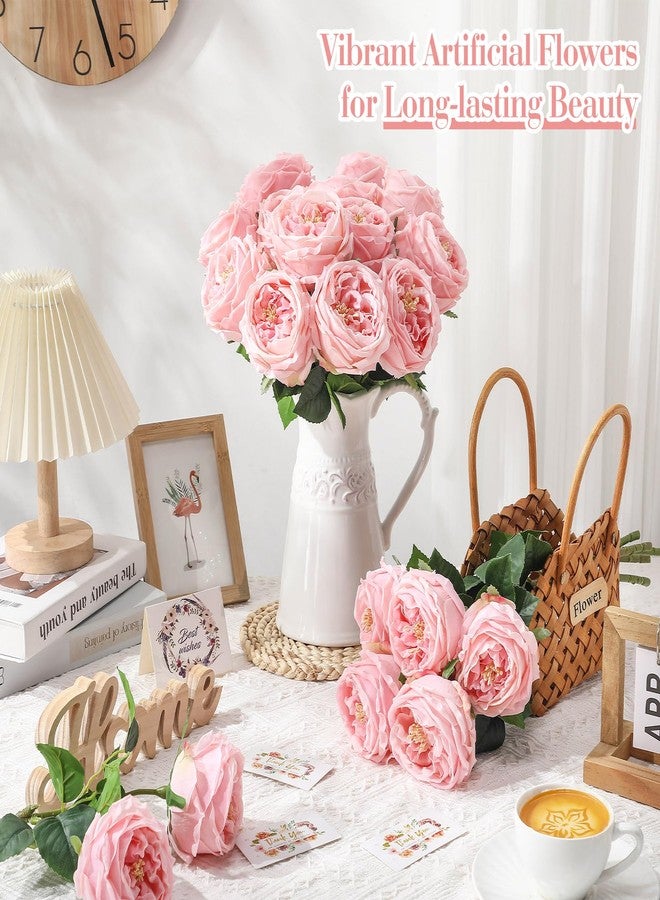 Giegxin 20 Pcs Real Touch Peonies Austin Roses Artificial Flowers, Faux Look Real Long Stems Fake Flower with Blooms for Christmas Valentines Arrangement Wedding Home Kitchen Party Decor(Pink) - Image 3