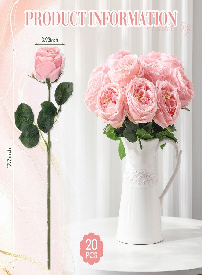 Giegxin 20 Pcs Real Touch Peonies Austin Roses Artificial Flowers, Faux Look Real Long Stems Fake Flower with Blooms for Christmas Valentines Arrangement Wedding Home Kitchen Party Decor(Pink) - Image 2