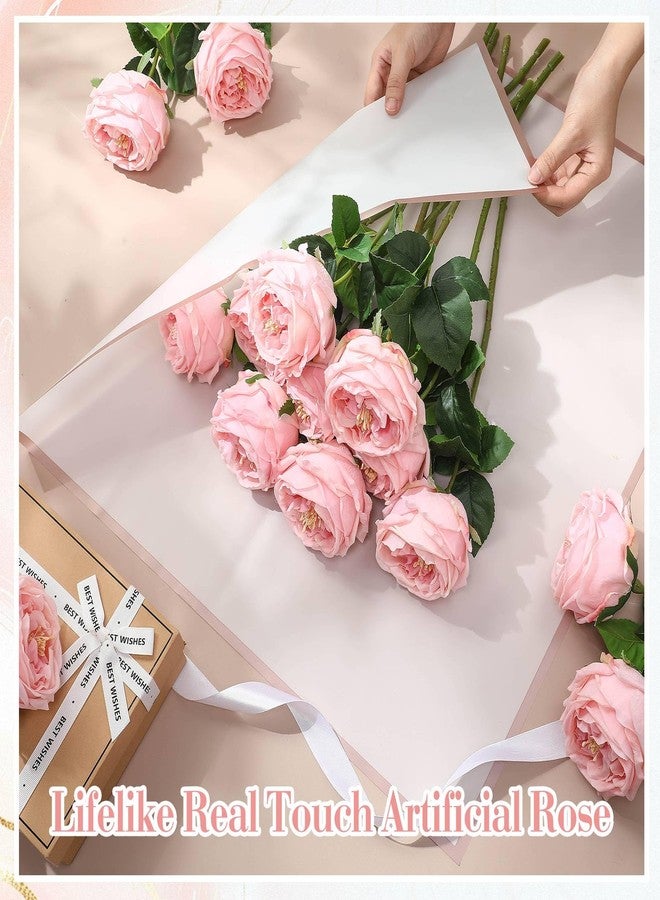 Giegxin 20 Pcs Real Touch Peonies Austin Roses Artificial Flowers, Faux Look Real Long Stems Fake Flower with Blooms for Christmas Valentines Arrangement Wedding Home Kitchen Party Decor(Pink) - Image 4
