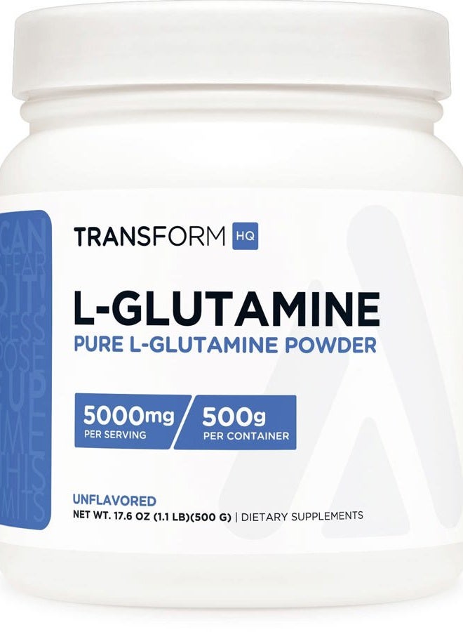 TransformHQ L-Glutamine Powder, 500G, 100 Servings - Gluten Free, Non-GMO - Image 1