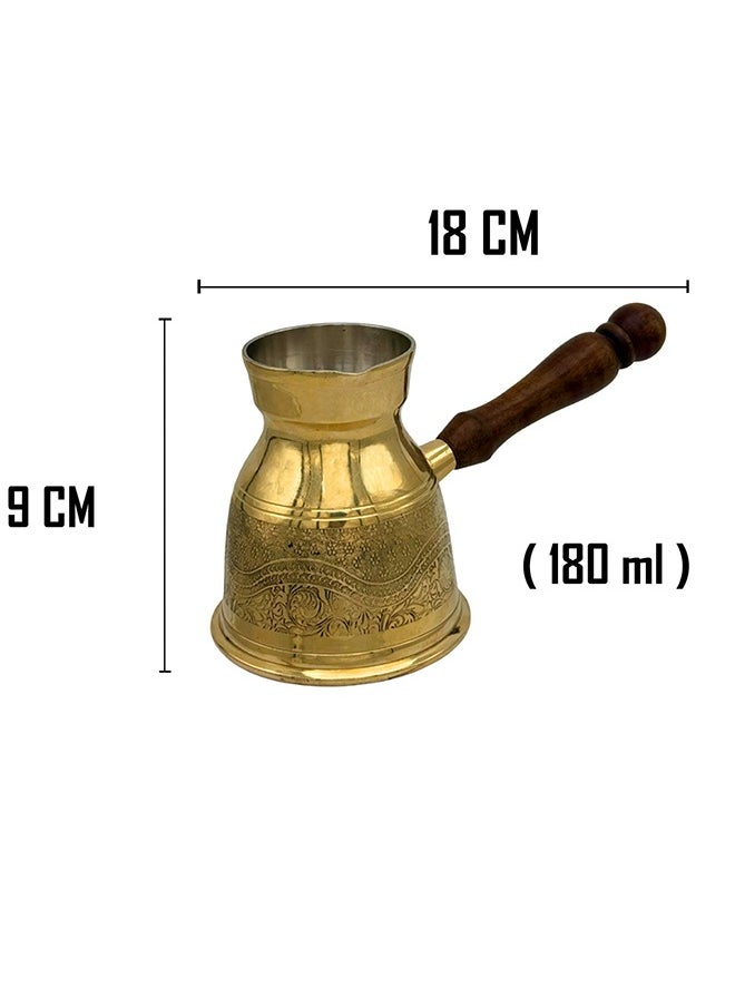 Majestic Majestic Brass Turkish Coffee Pot – Capacity: 180 ml (Small Size), Laser Design – Handcrafted with Wooden Handle, Perfect for Turkish Coffee, Arabic Coffee, Tea, Milk, and Hot Beverages  - Image 5