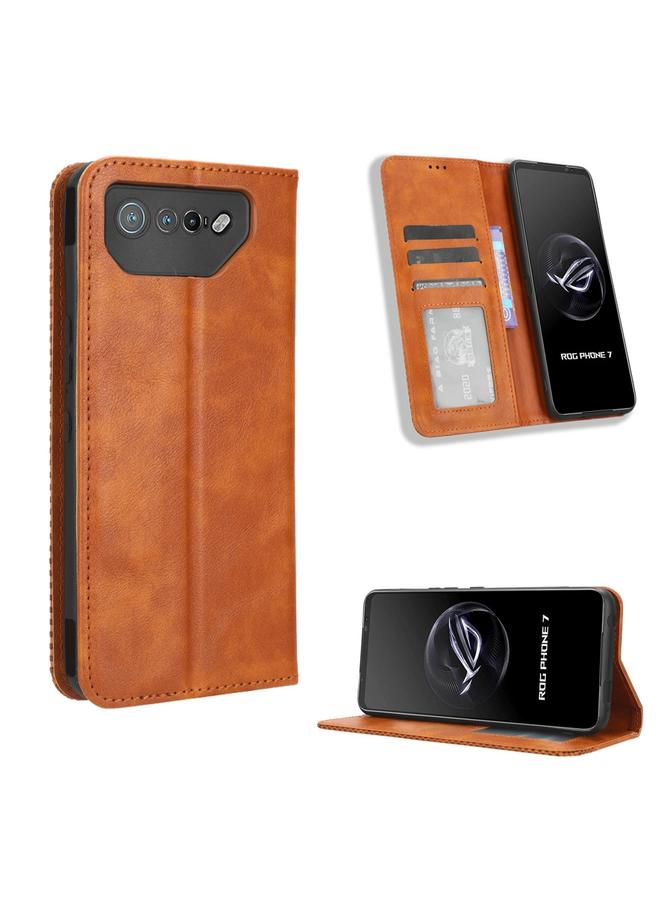 S-TOP Case For ASUS ROG Phone 7 Magnetic Buckle Retro Texture Leather Phone Case - Image 1