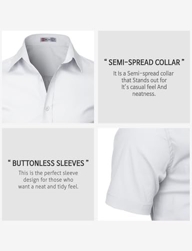 H2H White Mens Dress Shirt Short Sleeve White US M/Asia L (KMTSTS0132) - Image 5