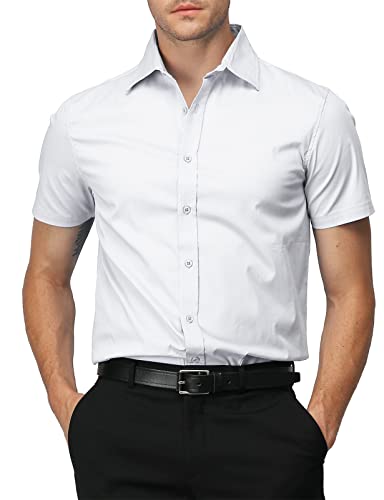 H2H White Mens Dress Shirt Short Sleeve White US M/Asia L (KMTSTS0132) - Image 1
