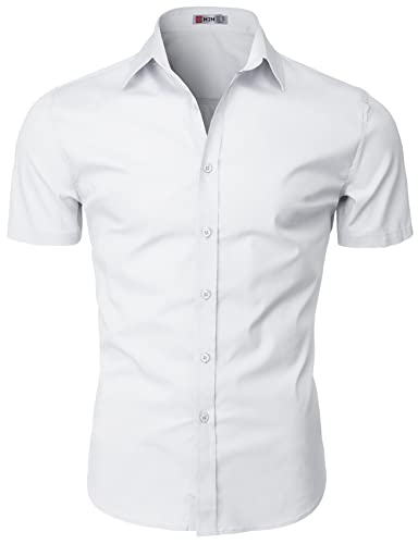 H2H White Mens Dress Shirt Short Sleeve White US M/Asia L (KMTSTS0132) - Image 3