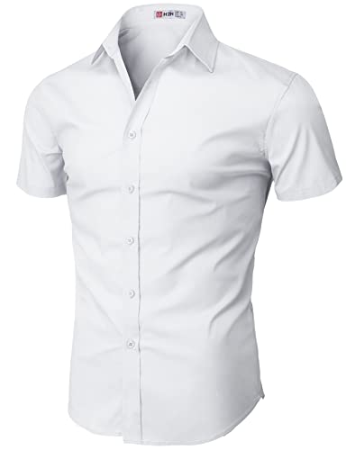 H2H White Mens Dress Shirt Short Sleeve White US M/Asia L (KMTSTS0132) - Image 2