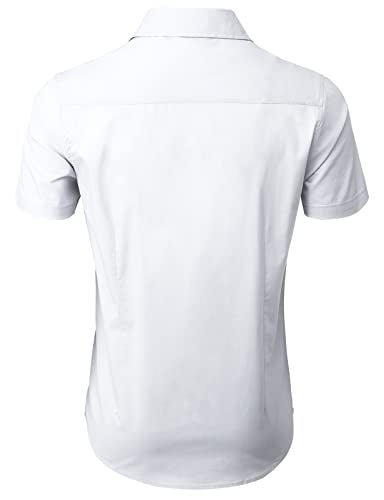 H2H White Mens Dress Shirt Short Sleeve White US M/Asia L (KMTSTS0132) - Image 4