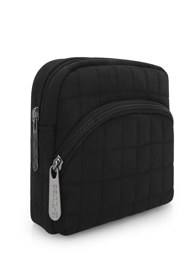 E-Tree Makeup Bag, Quilted Cosmetic Bag for Women, Puffer Make up Pouch for Purse,Travel Toiletry Organizer Case Black - Image 1