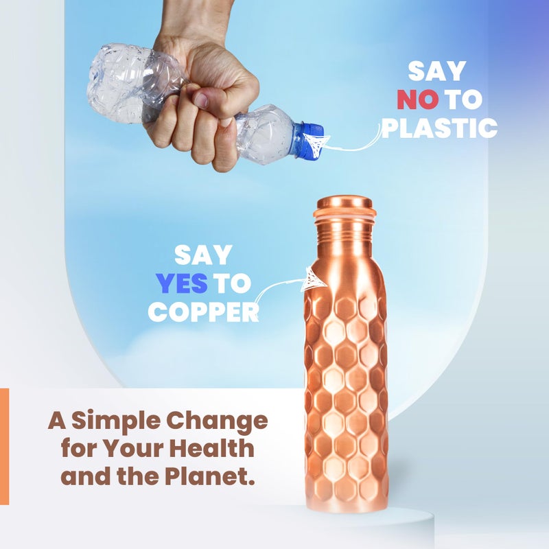 VedVision Copper Water Bottle - 32 Oz Pure Copper Water Bottle for Drinking Diamond Finish Design - Leak-Proof, Travel-Friendly, Wide Mouth - Image 4