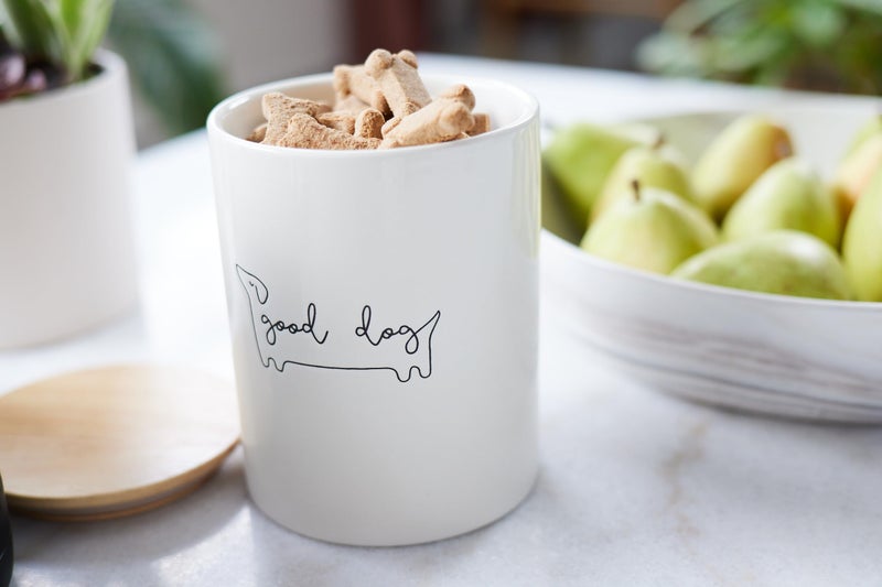 Pearhead Good Dog Ceramic Treat Jar with Airtight Wooden Lid â€“ Modern Neutral Pet Treat Canister Keeps Snacks Fresh â€“ Stylish Countertop Storage, 4 Cup / 32 oz - Image 2