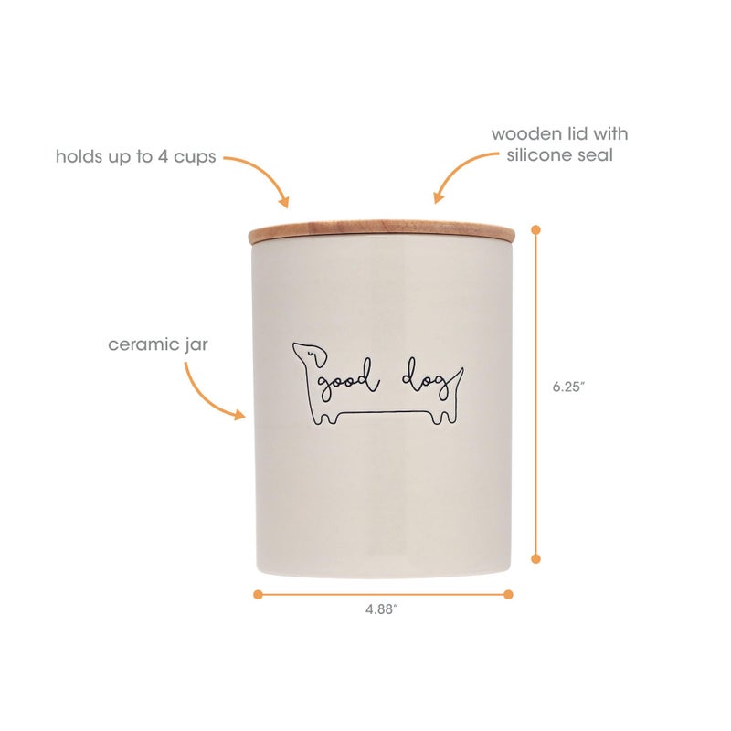 Pearhead Good Dog Ceramic Treat Jar with Airtight Wooden Lid â€“ Modern Neutral Pet Treat Canister Keeps Snacks Fresh â€“ Stylish Countertop Storage, 4 Cup / 32 oz - Image 3