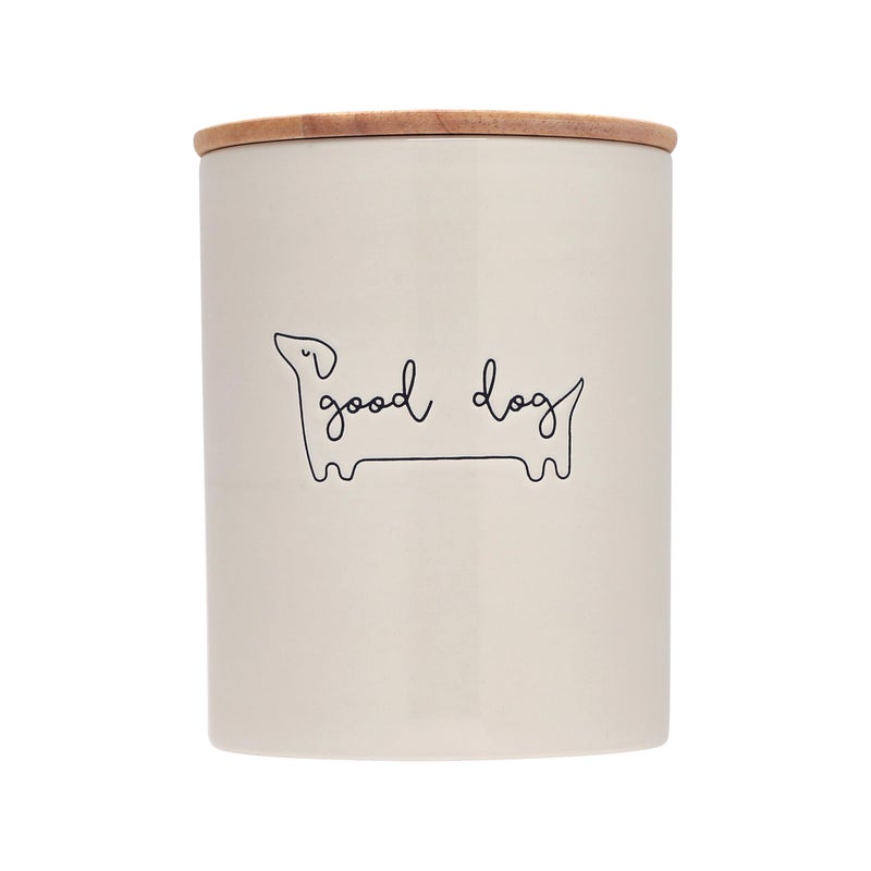 Pearhead Good Dog Ceramic Treat Jar with Airtight Wooden Lid â€“ Modern Neutral Pet Treat Canister Keeps Snacks Fresh â€“ Stylish Countertop Storage, 4 Cup / 32 oz - Image 1