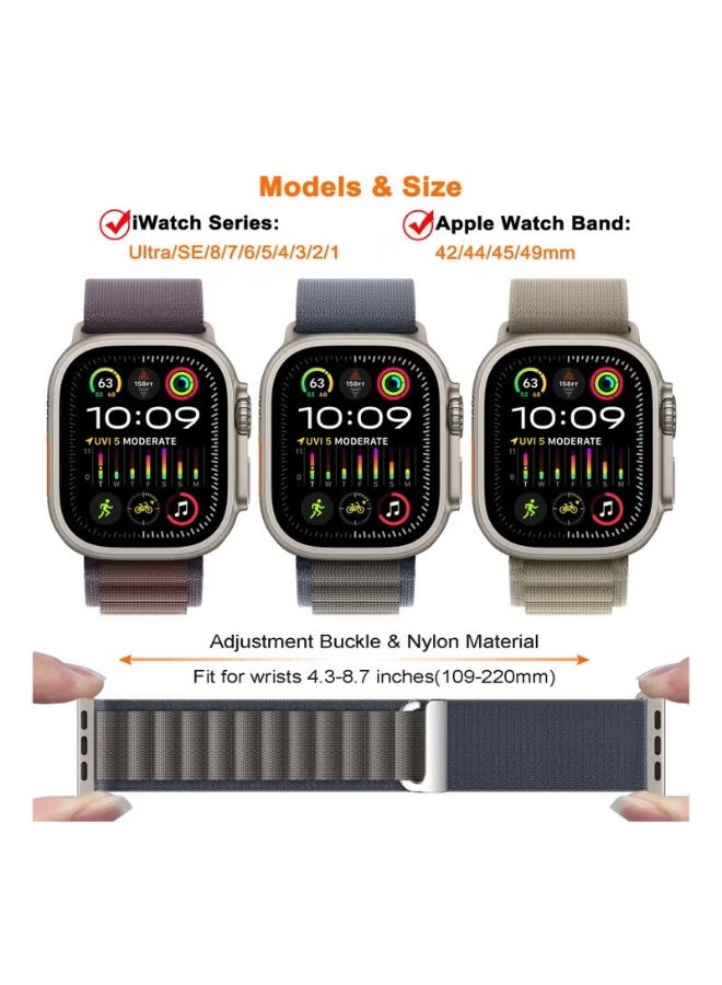 3 Pack Alpine Loop Compatible with Apple Watch Ultra Band 49mm 45mm 44mm 42mm Men Women, Adjustable Metal C-Hook Sport Nylon Strap for iWatch Series Ultra/SE/8/7/6/5/4/3/2/1  - Image 2
