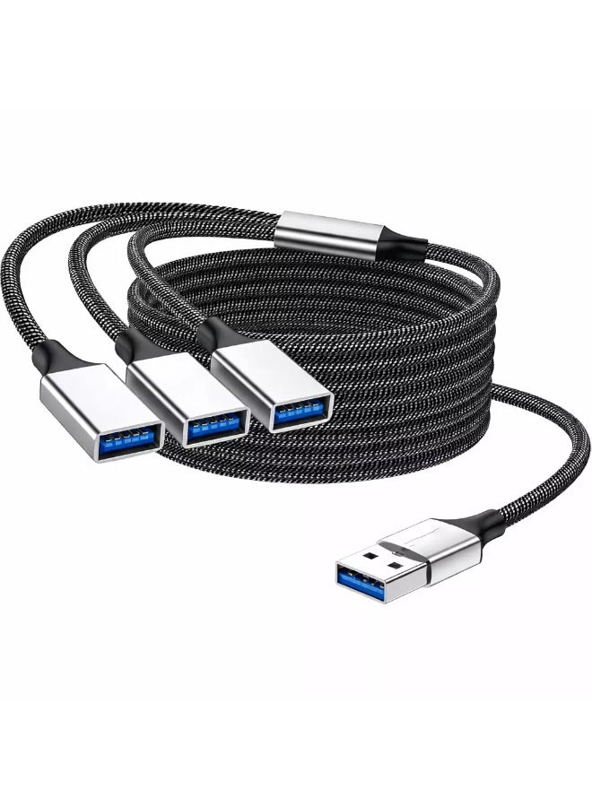 كابل مقسم USB على شكل حرف Y، موصل سلك تمديد USB ذكر واحد إلى 3 إناث، موزع منافذ USB مزدوج، محول طاقة لنقل البيانات والشحن لأجهزة Mac، والكمبيوتر المحمول، والكمبيوتر الشخصي، وXbox One Series X/S، وPS4، وPS5 (طول 2 متر) - Image 1
